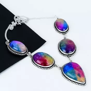 Ожерелье ручной работы из стерлингового серебра 925 пробы с натуральным драгоценным камнем Rainbow Solar, колье из серебра с драгоценными камнями, ожерелье Rainbow Solar для женщин, для подарков 20