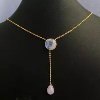 Ожерелье ручной работы из стерлингового серебра 925 пробы с желтым золотом и лунным камнем Ювелирные изделия с июньским камнем жёлтый/золотой