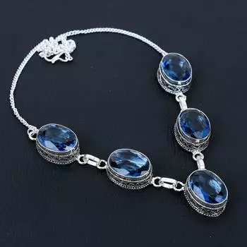 Ожерелье ручной работы из стерлингового серебра 925 пробы с лондонским голубым топазом, антикварное ювелирное ожерелье, колье с лондонским голубым топазом для женщин, для подарков 20 синий