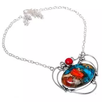 Ожерелье ручной работы из стерлингового серебра 925 пробы с натуральными колючими устрицами и кораллами, 18 дюймов, Y6q75