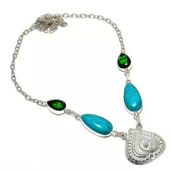 Ожерелье ручной работы из стерлингового серебра 925 пробы с натуральной бирюзой Santa Rosa 18 дюймов V7O61