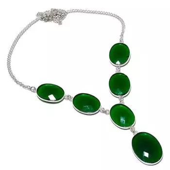 Ожерелье ручной работы из стерлингового серебра 925 пробы с натуральным хромдиопсидом 18 дюймов Q8g79