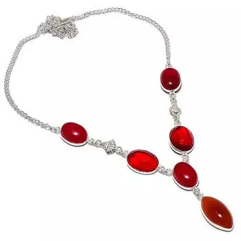 Ожерелье ручной работы из стерлингового серебра 925 пробы с натуральным красным гранатом 18 дюймов r9i31