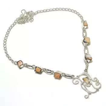 Ожерелье ручной работы из стерлингового серебра 925 пробы с натуральным розовым опалом 18 дюймов o6F90