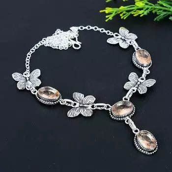 Ожерелье ручной работы из стерлингового серебра 925 пробы с натуральным морганитом 18 дюймов Q9b14