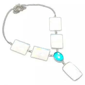 Ожерелье ручной работы из стерлингового серебра 925 пробы с натуральным молочным опалом 18 дюймов S4N93