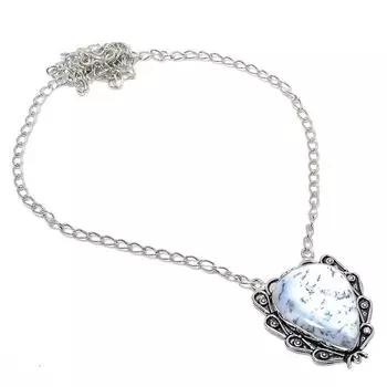 Ожерелье ручной работы из стерлингового серебра 925 пробы с натуральным дендритовым опалом 18 дюймов q6O74