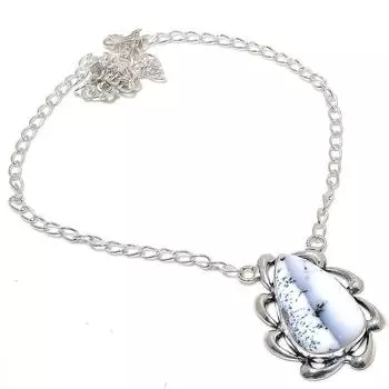 Ожерелье ручной работы из стерлингового серебра 925 пробы с натуральным дендритовым опалом 18 дюймов Z3m98