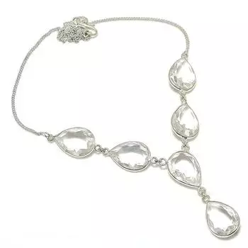 Ожерелье ручной работы из стерлингового серебра 925 пробы с натуральным белым топазом 18 дюймов R6e38