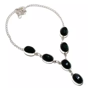 Ожерелье ручной работы из стерлингового серебра 925 пробы с натуральным черным шпинелем 18 дюймов o1f27