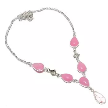 Ожерелье ручной работы из стерлингового серебра 925 пробы с натуральным розовым халцедоном 18 дюймов D0E95