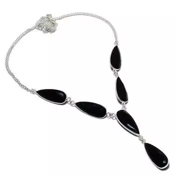 Ожерелье ручной работы из стерлингового серебра 925 пробы с натуральным черным шпинелем 18 дюймов W2j90