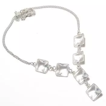 Ожерелье ручной работы из стерлингового серебра 925 пробы с натуральным белым топазом 18 дюймов U0I60