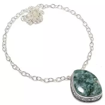 Ожерелье ручной работы из стерлингового серебра 925 пробы с натуральным серафинитом, 18 дюймов, E2Z29