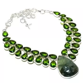 Ожерелье ручной работы из стерлингового серебра 925 пробы с натуральным пренитом и драгоценным камнем перидот 18 дюймов J0t69