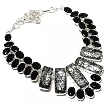 Ожерелье ручной работы из стерлингового серебра 925 пробы с натуральным черным рутилом и шпинелью 18 дюймов p6z49