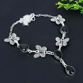 Ожерелье ручной работы из стерлингового серебра 925 пробы с натуральным черным шпинелем 18 дюймов l7b68