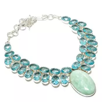 Ожерелье ручной работы из стерлингового серебра 925 пробы с натуральным амазонитом и топазом, 18 дюймов, d8J01