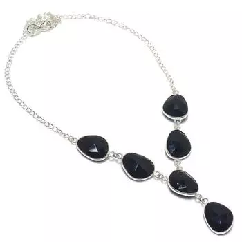 Ожерелье ручной работы из стерлингового серебра 925 пробы с натуральным черным шпинелем 18 дюймов J0r26