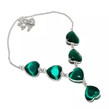 Ожерелье ручной работы из стерлингового серебра 925 пробы с натуральным зеленым драгоценным камнем Monalisa 18 дюймов O5p73