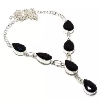 Ожерелье ручной работы из стерлингового серебра 925 пробы с натуральной черной шпинелью 18 дюймов L5r35