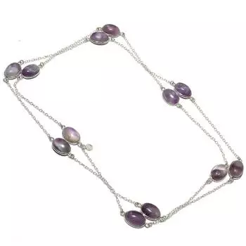 Ожерелье ручной работы из стерлингового серебра 925 пробы с аметистом и шевроном 36 дюймов P4I05