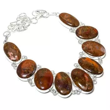 Ожерелье ручной работы из стерлингового серебра 925 пробы с натуральным шовным агатом 18 дюймов P7v32