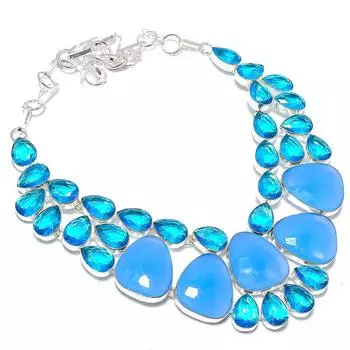 Ожерелье ручной работы из стерлингового серебра 925 пробы с фиолетовым халцедоном и топазом 18 дюймов s4U57