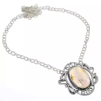 Ожерелье ручной работы из стерлингового серебра 925 пробы с натуральным агатом Монтаны 18 дюймов B5s68