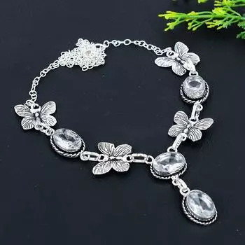 Ожерелье ручной работы из стерлингового серебра 925 пробы с натуральным белым топазом 18 дюймов Y3S87