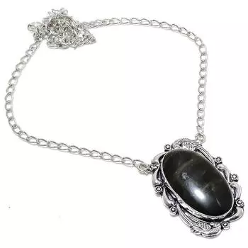 Ожерелье ручной работы из стерлингового серебра 925 пробы с натуральным обсидиановым камнем в форме глаза 18 дюймов p0y39