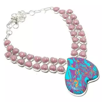 Ожерелье ручной работы из стерлингового серебра 925 пробы с натуральным мозаичным камнем 18 дюймов p8O56