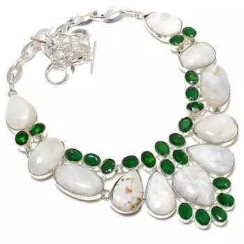 Ожерелье ручной работы из стерлингового серебра 925 пробы с радужным лунным камнем, 18 дюймов, J8S53