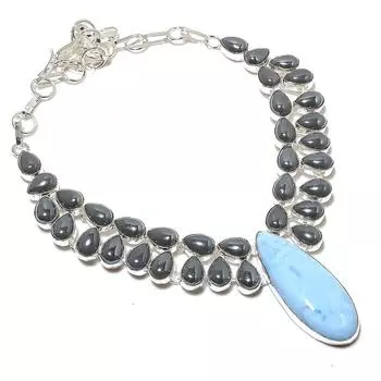 Ожерелье ручной работы из стерлингового серебра 925 пробы с натуральным опалом Owyhee, 18 дюймов, U0V13