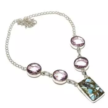 Ожерелье ручной работы из стерлингового серебра 925 пробы с натуральным розовым кунцитом, 18 дюймов, F1S86