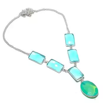 Ожерелье ручной работы из стерлингового серебра 925 пробы с натуральным синим топазом, 18 дюймов, v1L71