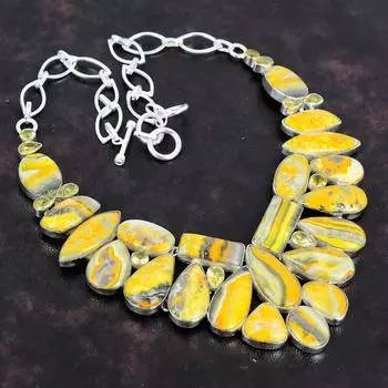 Ожерелье ручной работы из стерлингового серебра 925 пробы с драгоценным камнем яшмой шмеля 18 дюймов AMN-655B