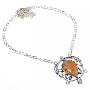 Ожерелье ручной работы из стерлингового серебра 925 пробы с натуральным агатом Монтаны 18 дюймов k9t27