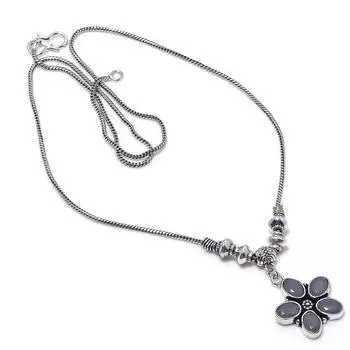 Ожерелье ручной работы из стерлингового серебра 925 пробы с натуральным драгоценным камнем халцедоном 18 дюймов E9p51