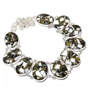 Ожерелье ручной работы из стерлингового серебра 925 пробы с натуральным драгоценным камнем зебровой яшмы 18 дюймов M5n79