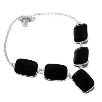 Ожерелье ручной работы из стерлингового серебра 925 пробы с натуральным черным шпинелем 18 дюймов F8J75