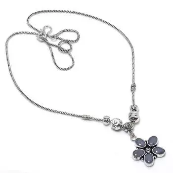 Ожерелье ручной работы из стерлингового серебра 925 пробы с натуральным драгоценным камнем халцедоном 18 дюймов M6a75