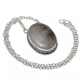 Ожерелье ручной работы из стерлингового серебра 925 пробы с натуральным черным рутилом 20 дюймов I2m26