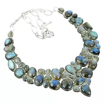 Ожерелье ручной работы из стерлингового серебра 925 пробы с драгоценным камнем лабрадорит, ожерелье из серебра 925 пробы с штампованным драгоценным камнем, натуральный лабрадорит, подарок для матери 18 коричневый