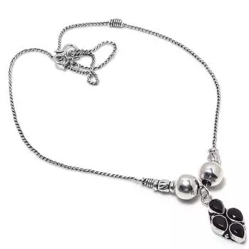 Ожерелье ручной работы из стерлингового серебра 925 пробы с натуральной черной шпинелью 18 дюймов P8H71