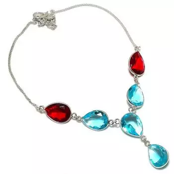 Ожерелье ручной работы из стерлингового серебра 925 пробы с натуральным синим топазом, 18 дюймов, v3p49