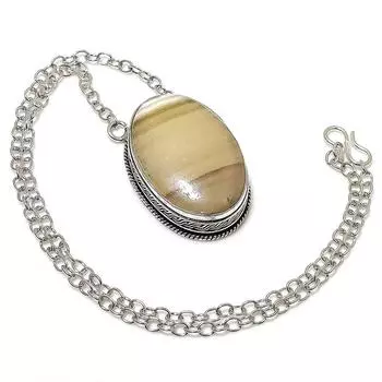 Ожерелье ручной работы из стерлингового серебра 925 пробы с натуральным кальцитом и агатом 20 дюймов W7s99