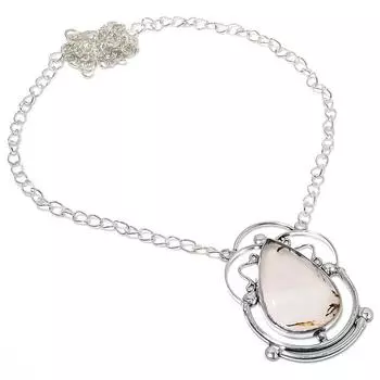 Ожерелье ручной работы из стерлингового серебра 925 пробы с натуральным агатом Монтаны 18 дюймов F6b38