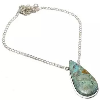 Ожерелье ручной работы из стерлингового серебра 925 пробы с натуральным драгоценным камнем хризоколла 18 дюймов M2D59