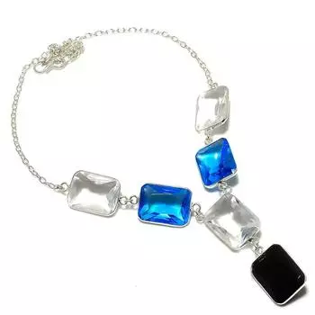 Ожерелье ручной работы из стерлингового серебра 925 пробы с натуральным белым топазом 18 дюймов c4b09